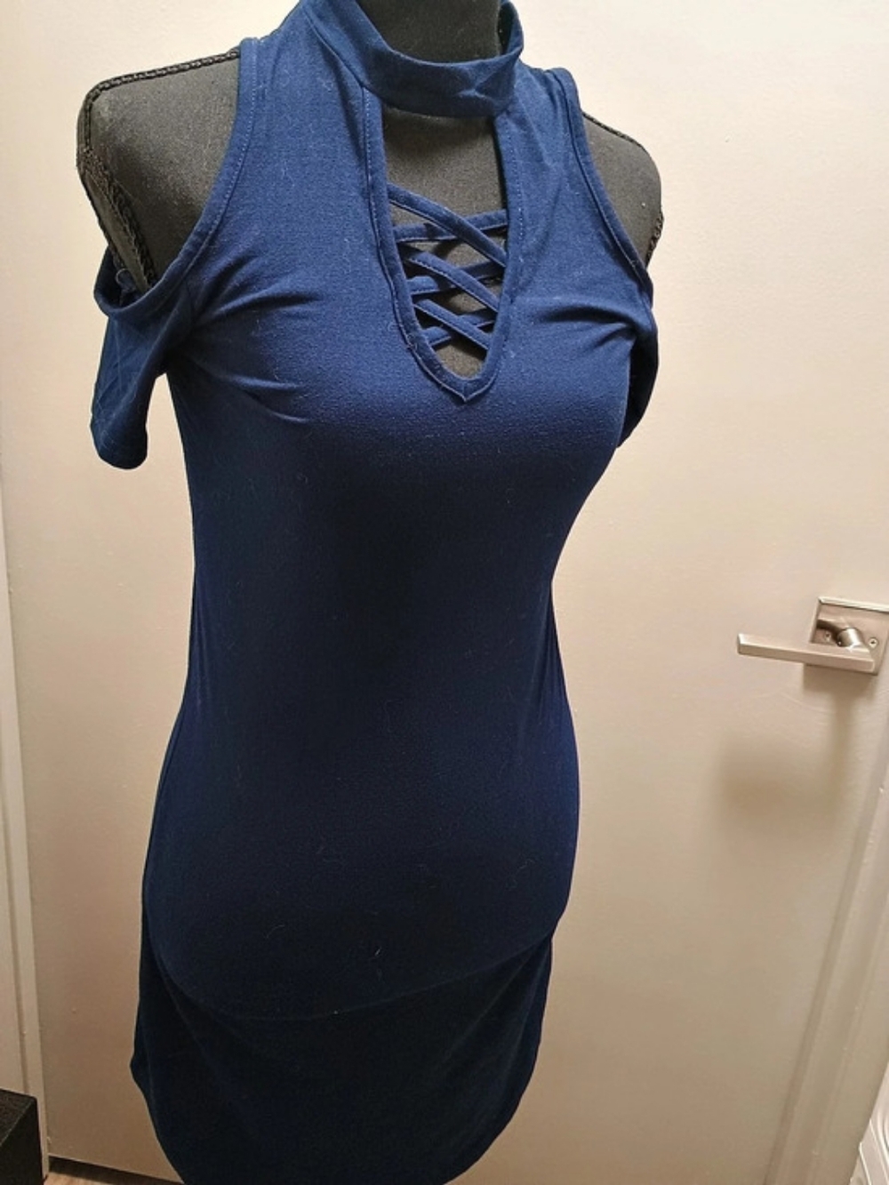 Blue Lace-Up Neck Mini Dress